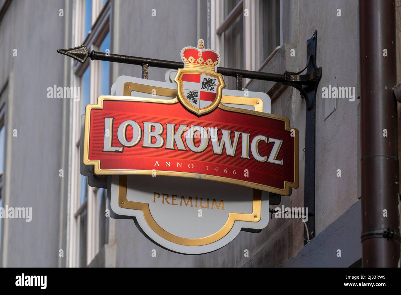 Lobkowicz, Ausleger fuer Biermarke, Prag, Tschechien Stock Photo
