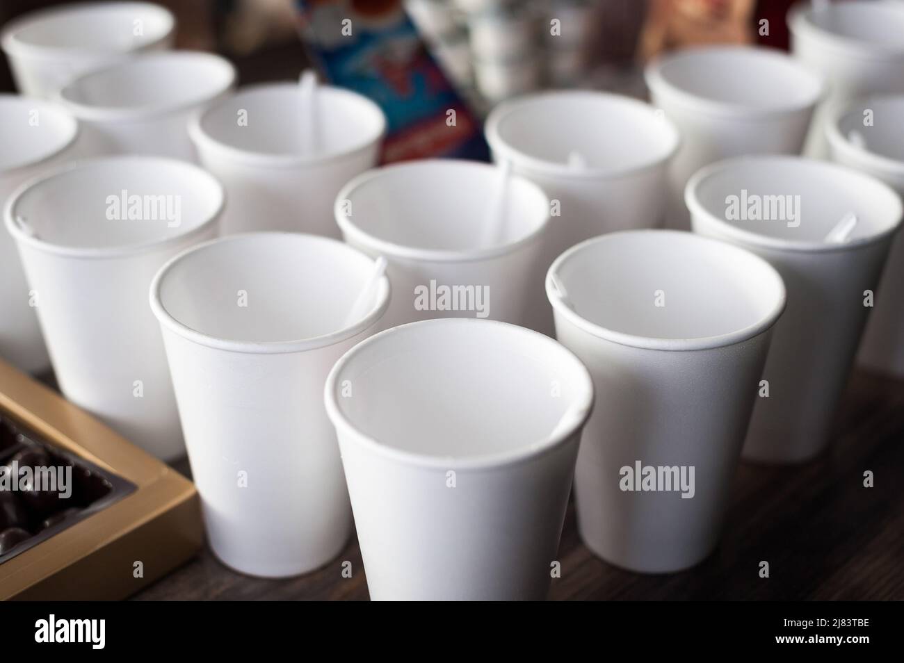 A group of empty coffee cups to serve tea or coffee at an event buffet Stock Photo Alamy