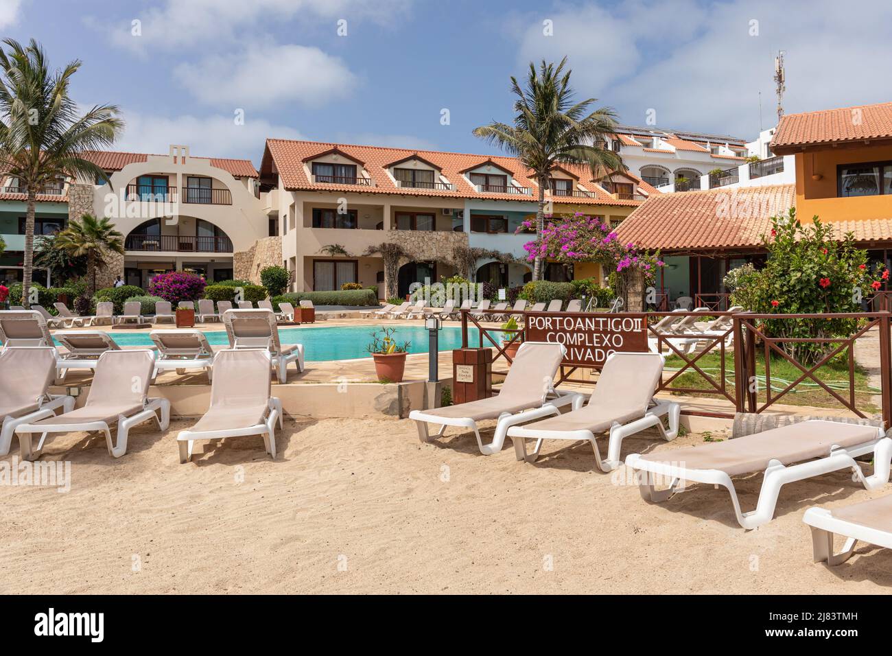 Porto Antigo 2 complex. Beach front holiday accommodation in Santa Maria, Sal, Cape Verde island, Cabo Verde islands, Africa Stock Photo