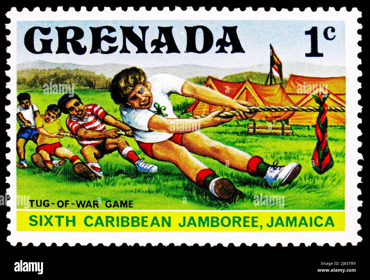 MOSCOW, RUSSIA APRIL 10, 2022 Postage stamp printed in Grenada shows Tugofwar game