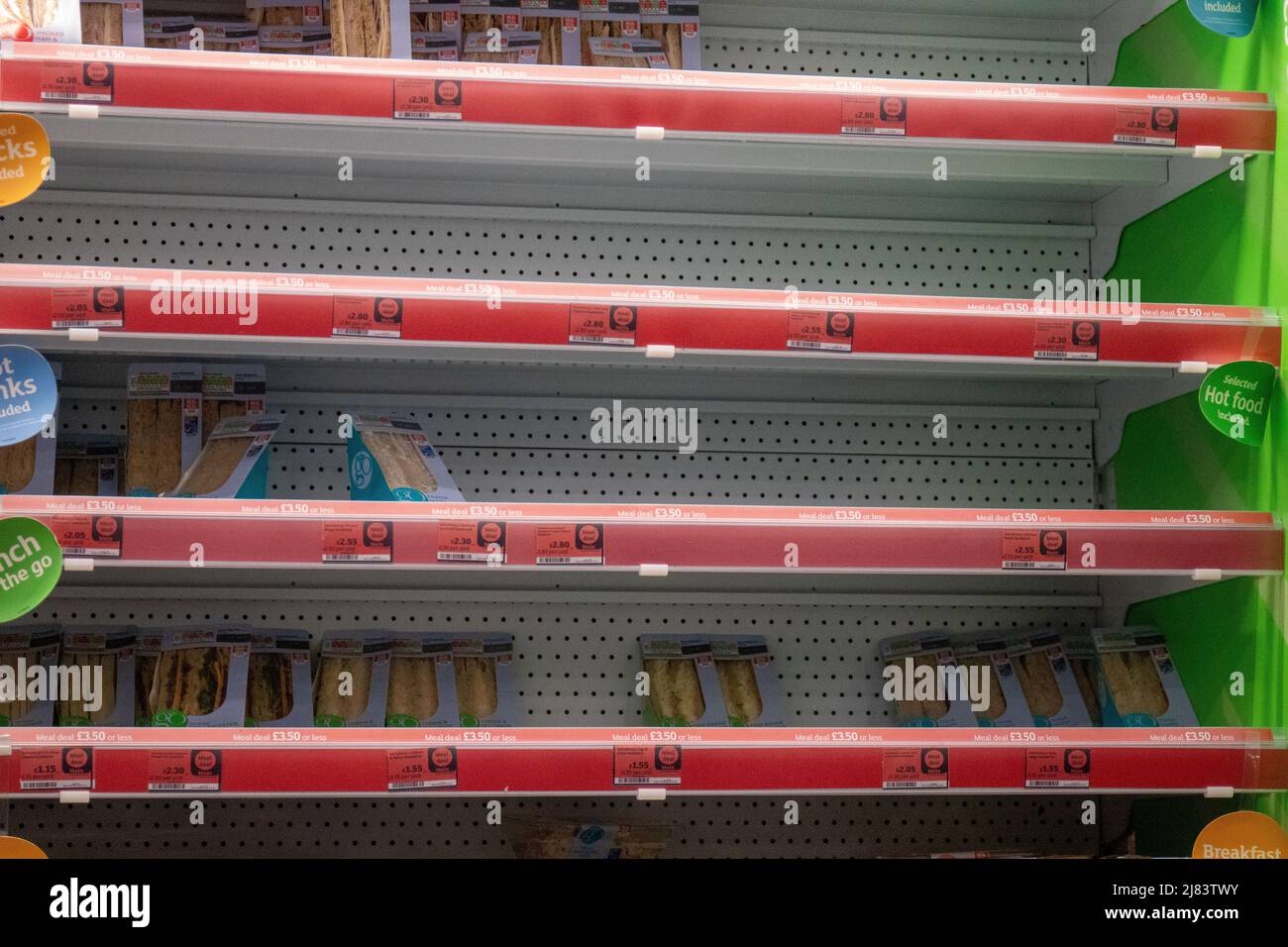 LONDON, MAY 12 2022. Empty shelves as UK supermarkets recall cooked