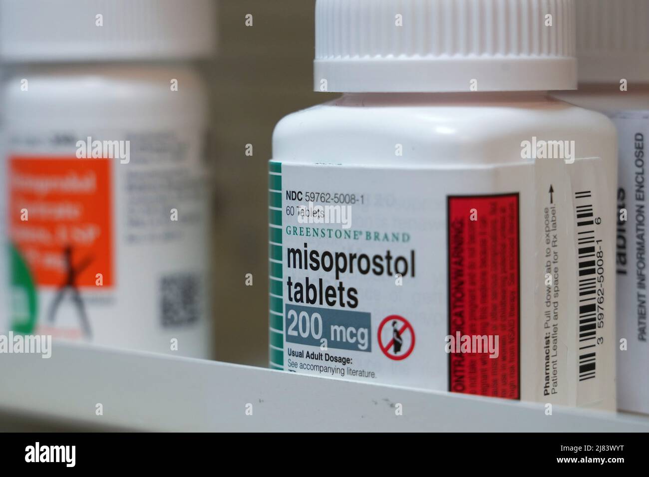 Bottles of Misoprostol, used to terminate early pregnancies, are displayed in a pharmacy in Provo, Utah, U.S. May 12, 2022. REUTERS/George Frey Stock Photo