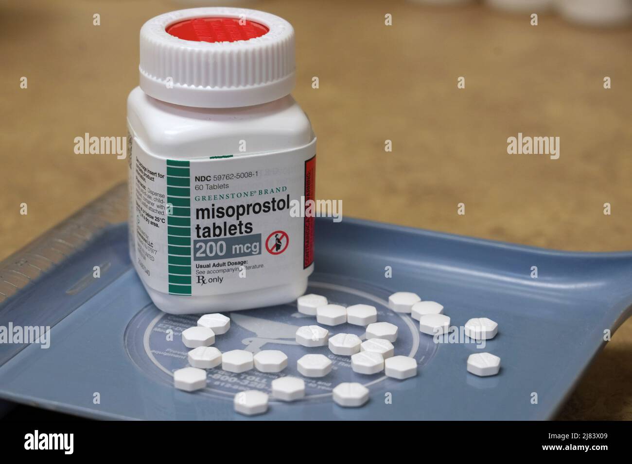 Pills of Misoprostol, used to terminate early pregnancies, are displayed in a pharmacy in Provo, Utah, U.S. May 12, 2022. REUTERS/George Frey Stock Photo