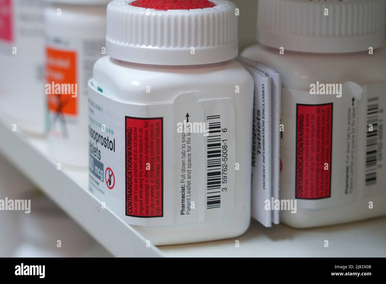 Bottles of Misoprostol, used to terminate early pregnancies, are displayed in a pharmacy in Provo, Utah, U.S. May 12, 2022. REUTERS/George Frey Stock Photo