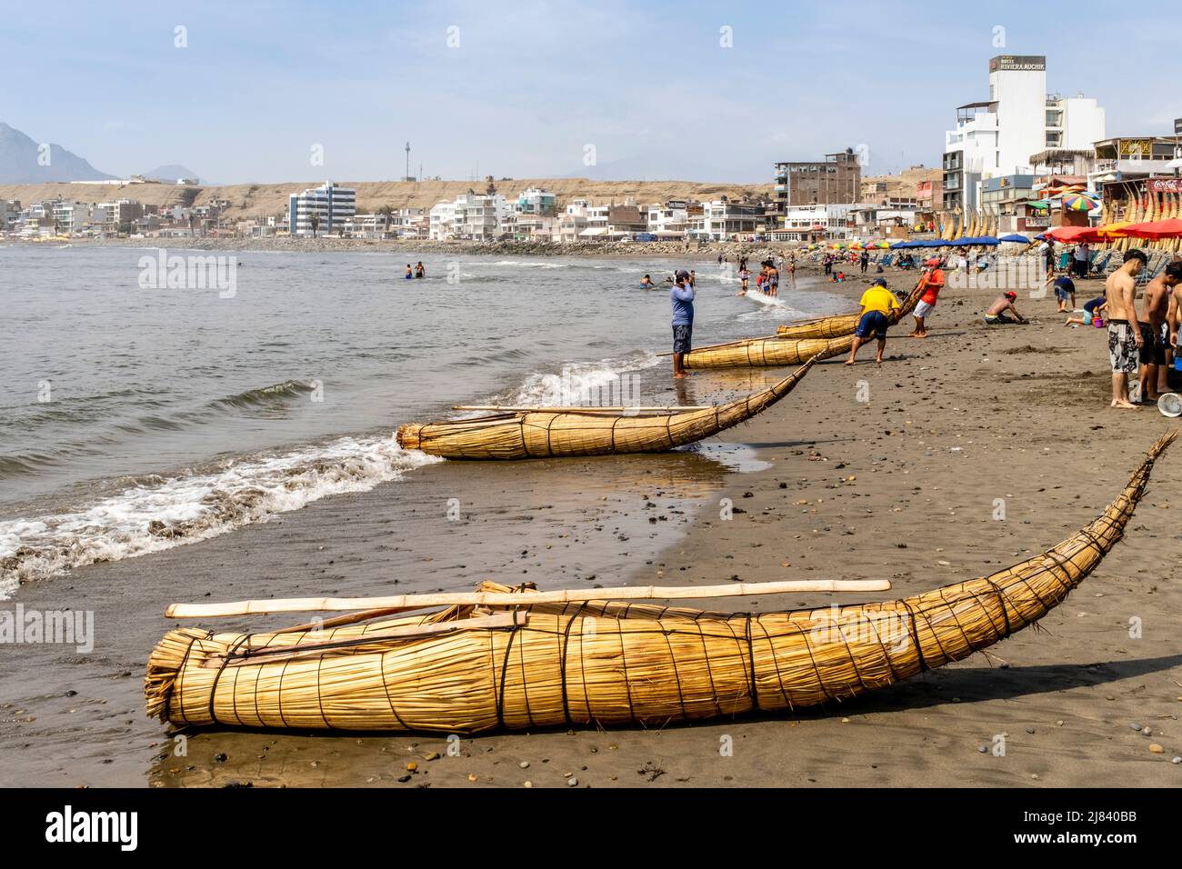 Peruvian Reed Boat Caballitos de Totora (traditional reed fishing boats) On The Beach At ...