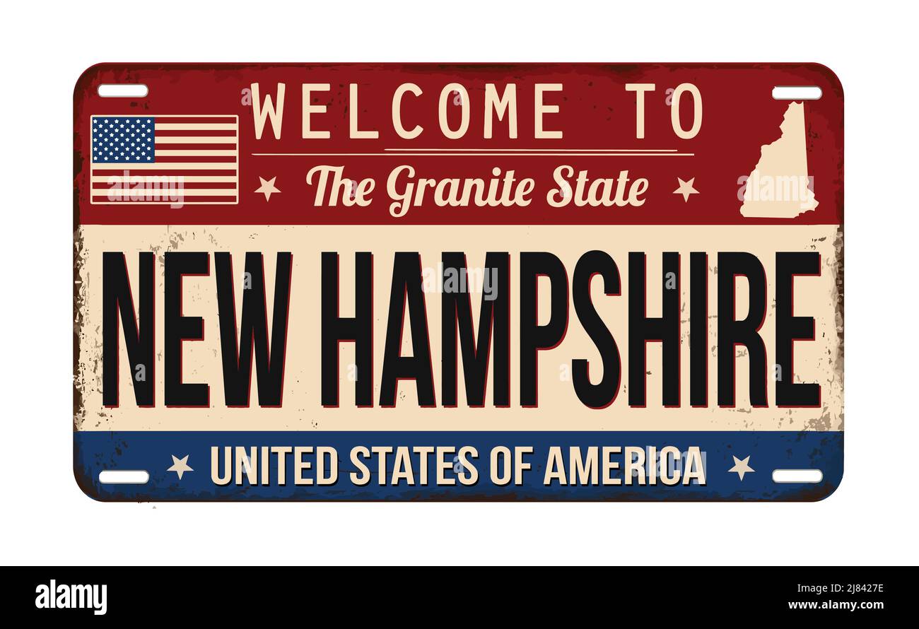Welcome to New Hampshire vintage rusty license plate on a white background, vector illustration Stock Vector