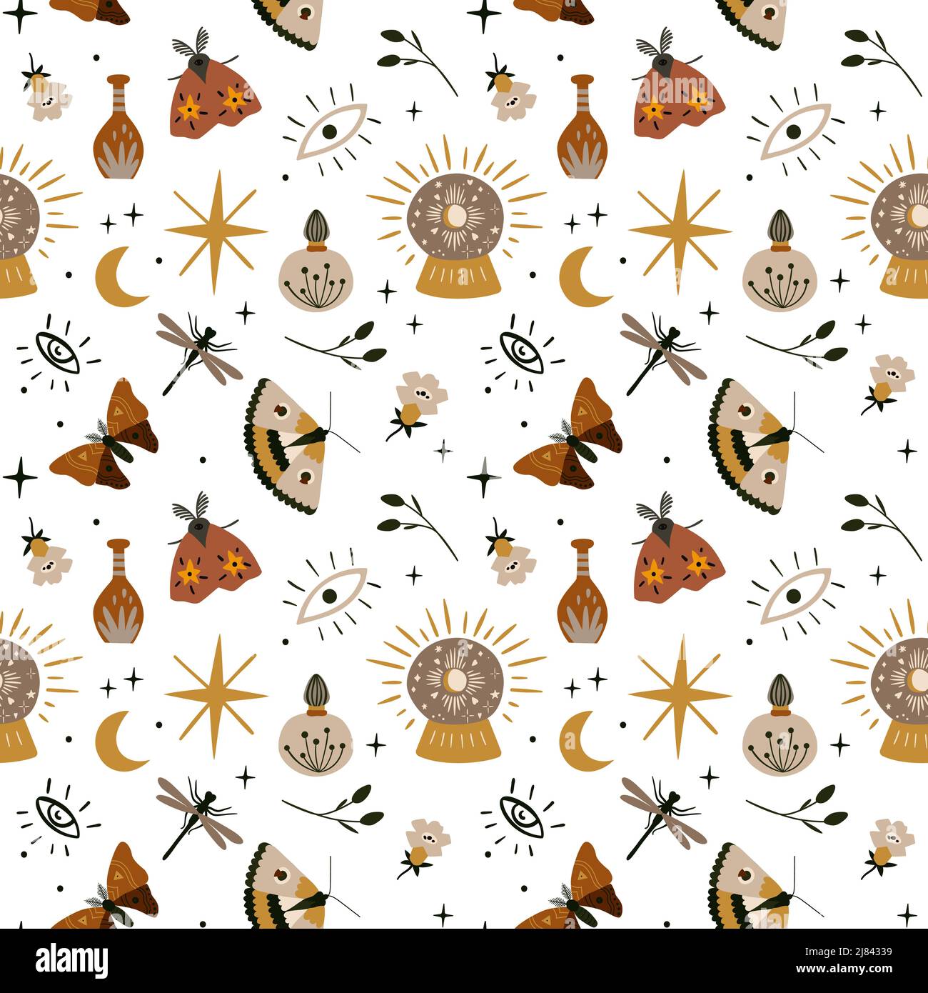 Mystical boho pattern design. Vector seamless background Stock Vector