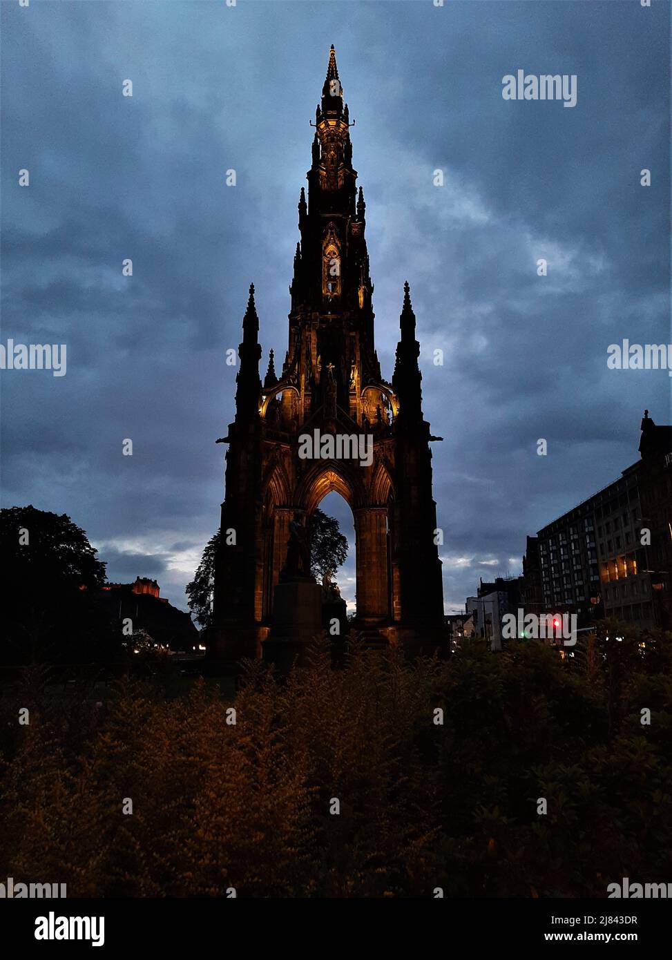 Scott Monument Edinburgh lit up at night Stock Photo