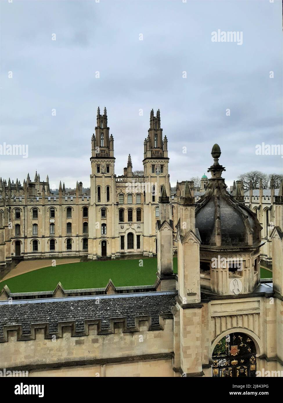 All Souls College, Oxford University. View looking down into the college quad from above. Stock Photo
