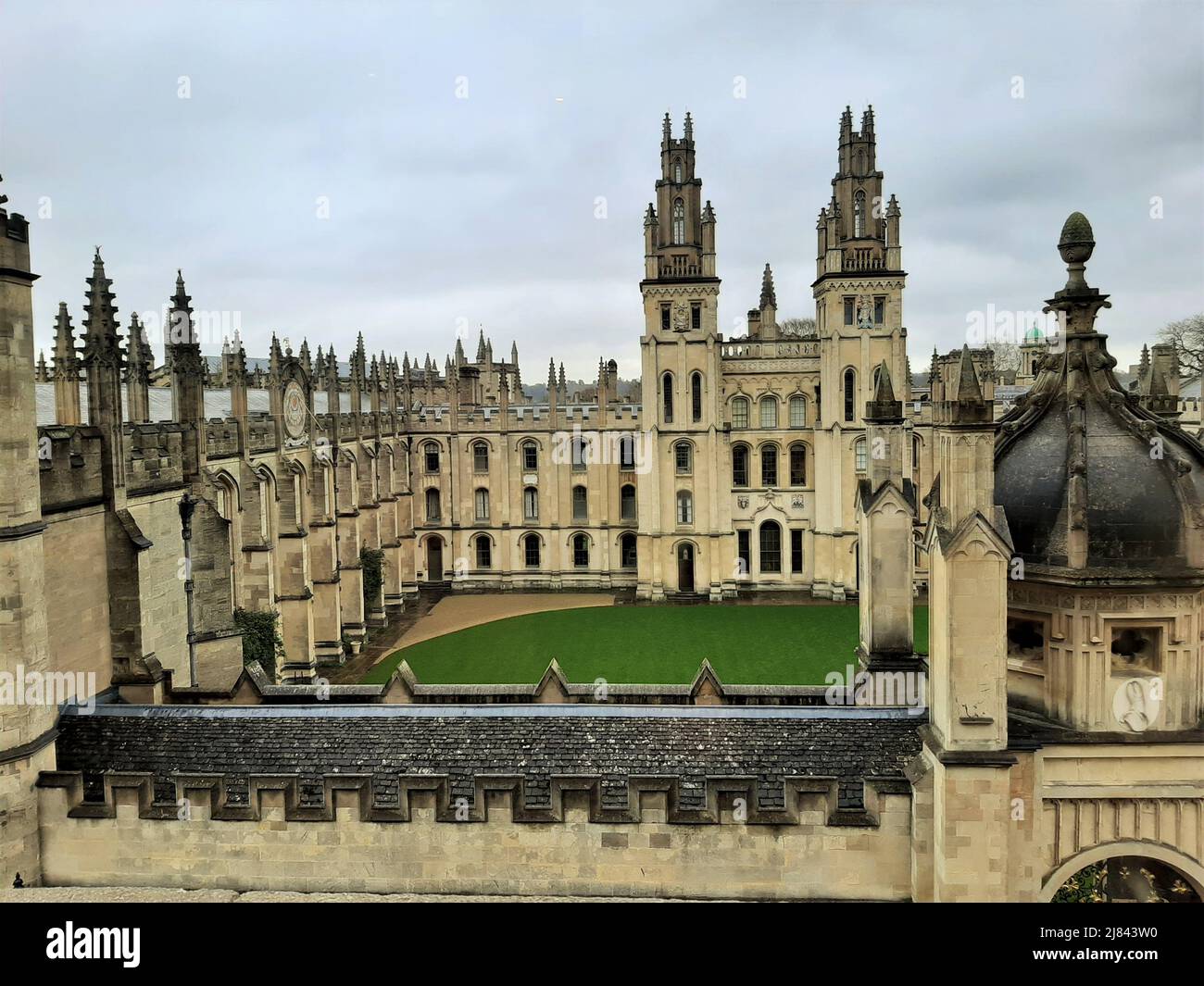 All Souls College, Oxford University. View looking down into the college quad from above. Stock Photo