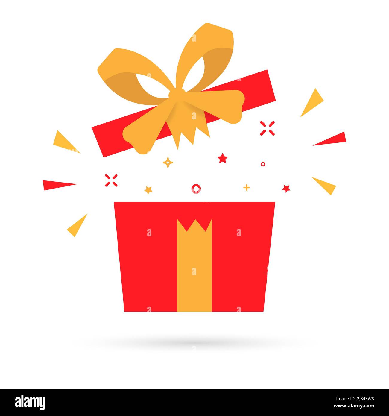 Red Gift Box and Confetti. Flat style special celebration, birthday