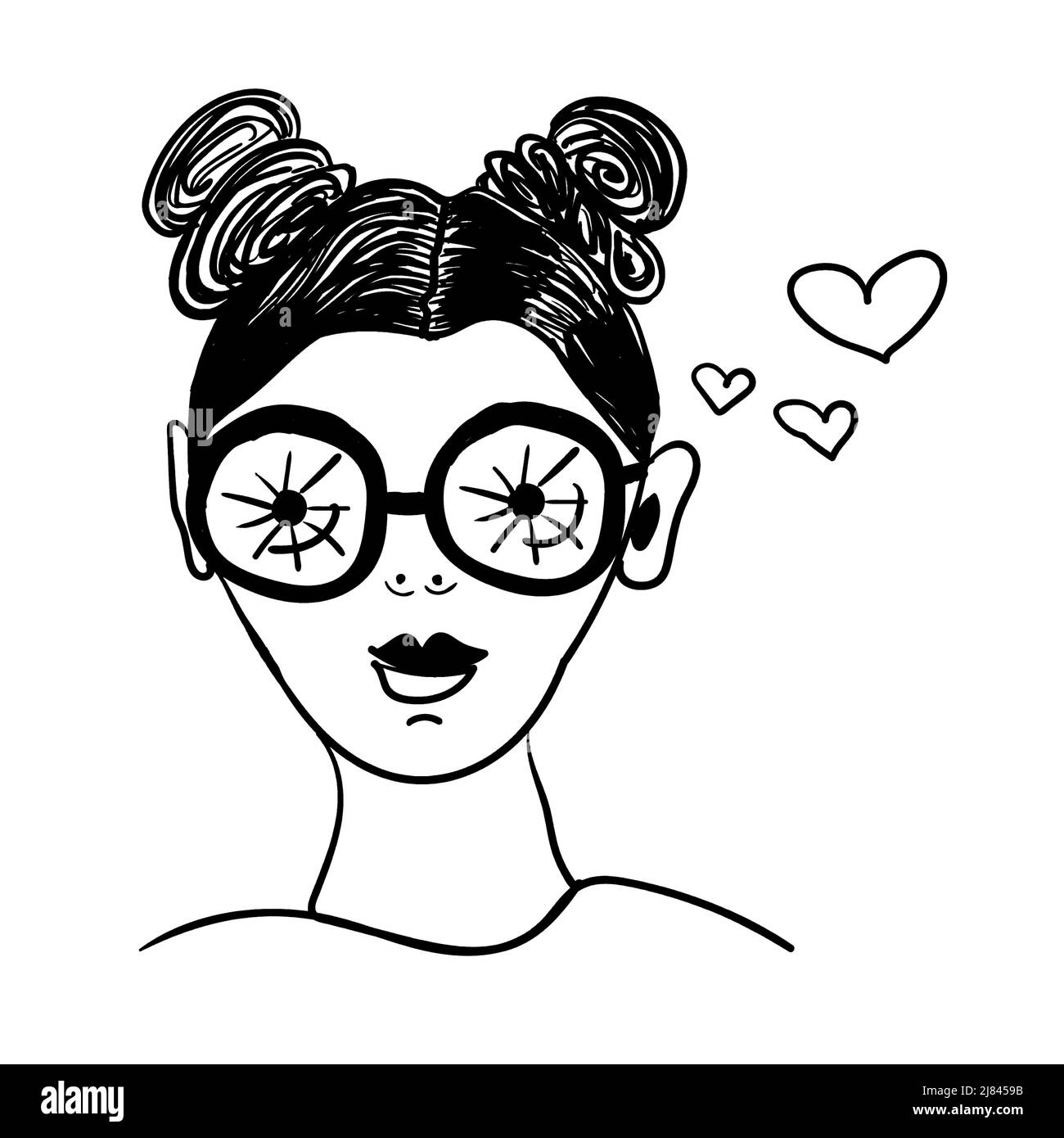 Girl in sunglasses, black and white illustration Stock Vector