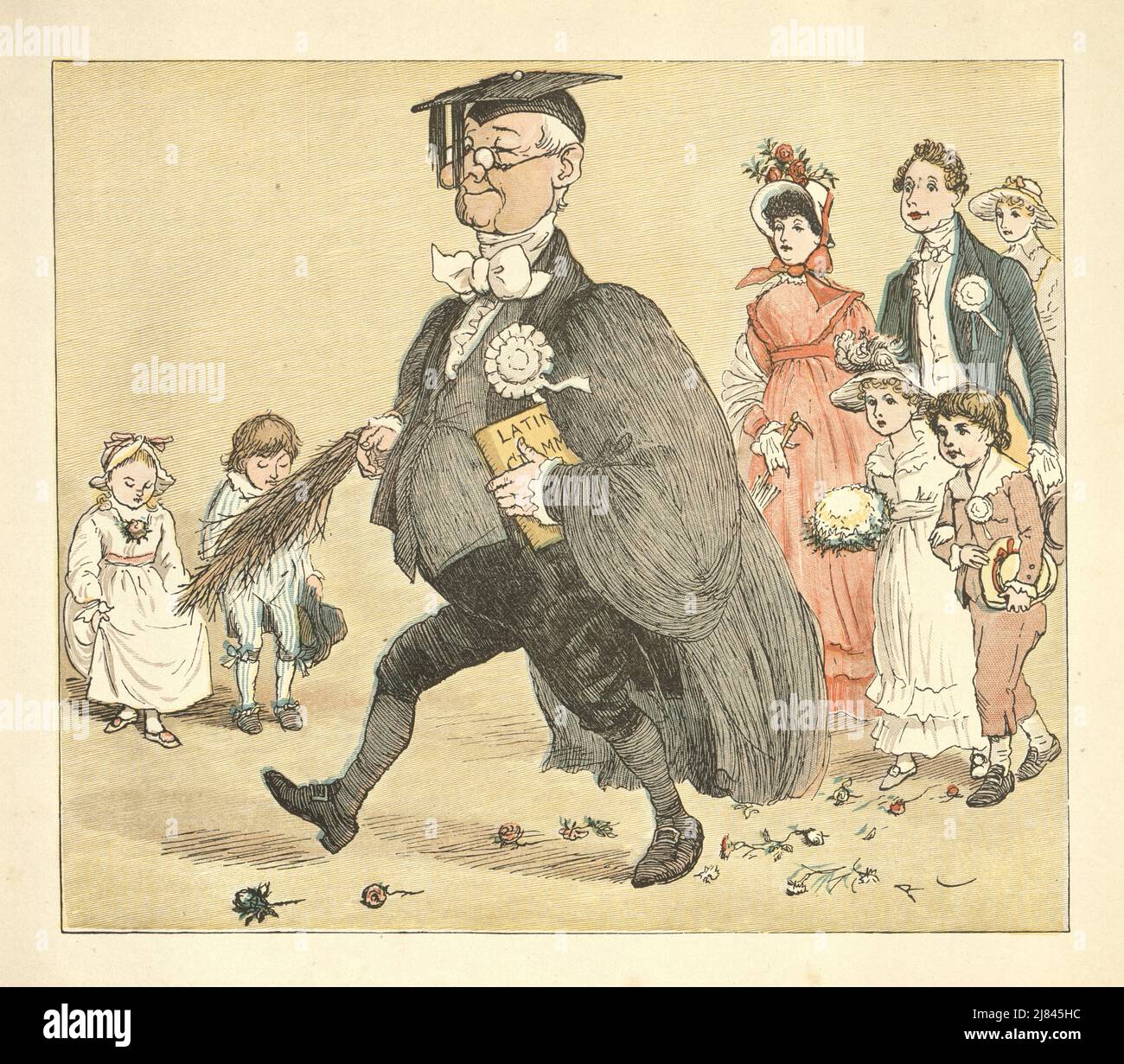 Vintage illustration of Scene from The Great Panjandrum Himself, Illustrated by Randolph Caldecott. Caricature of a Victorian school teacher, Headmaster Stock Photo