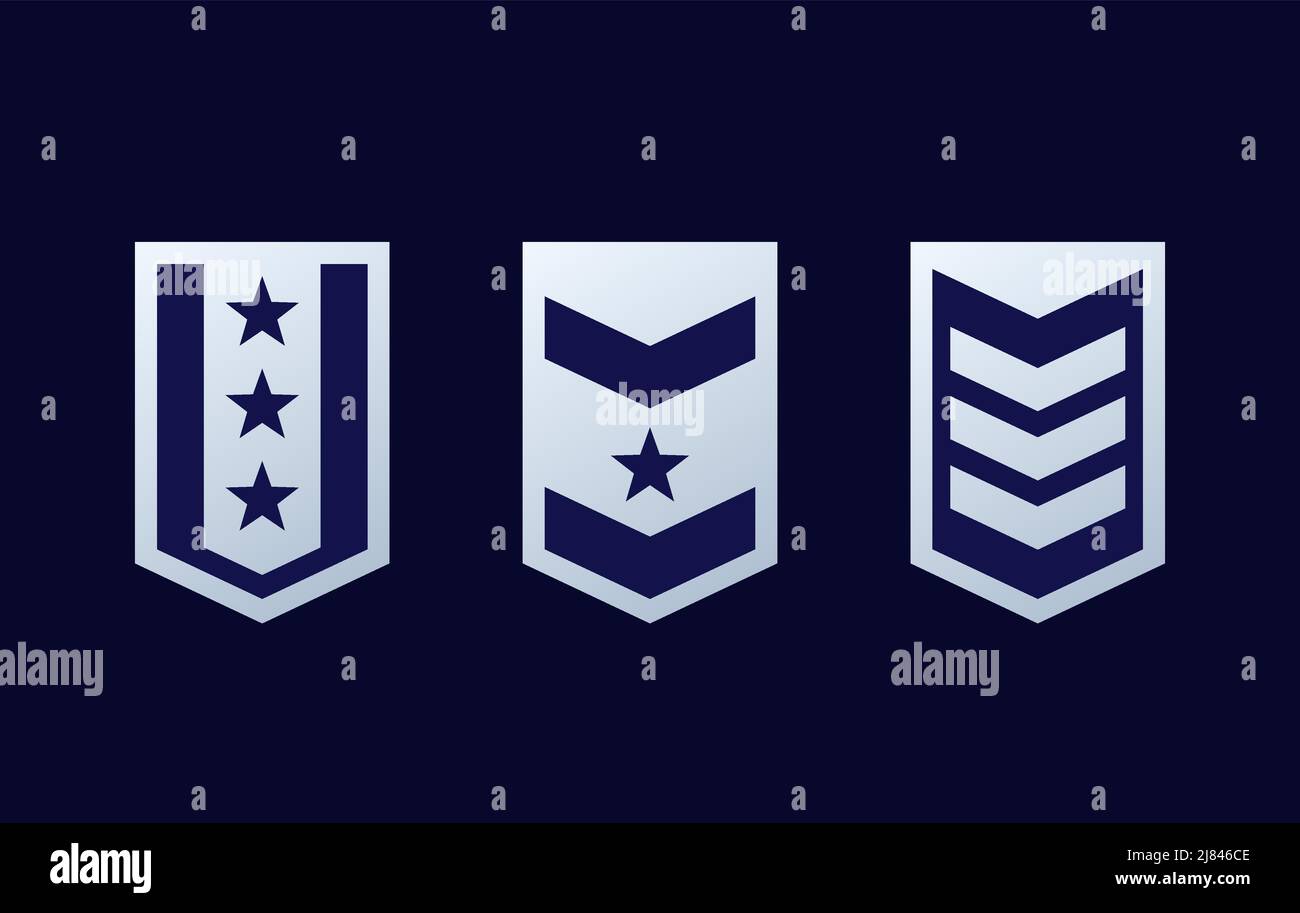 Military ranks, army epaulettes set on dark Stock Vector
