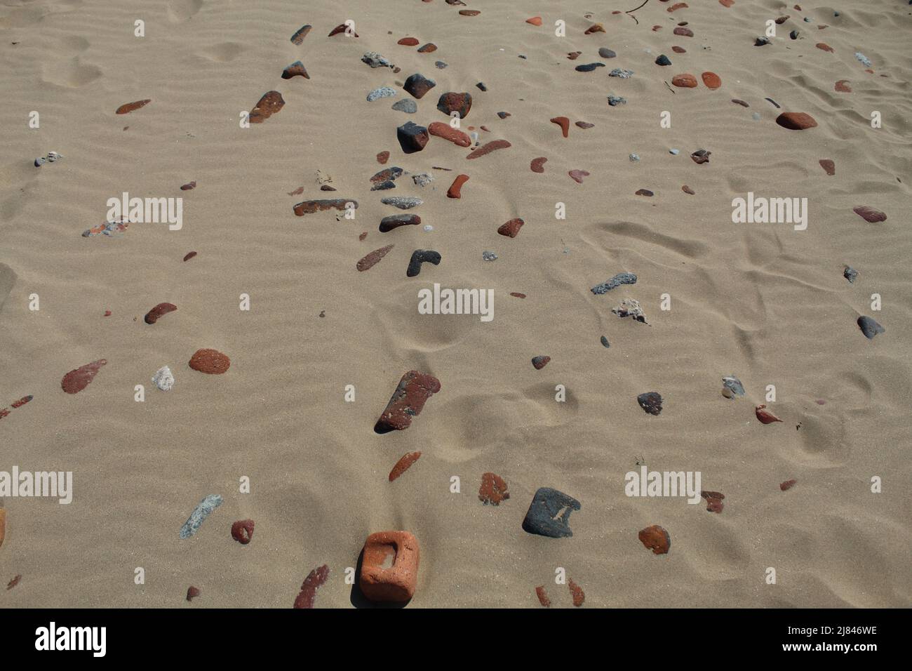 A selection of rocks, pebbles and stones that have been washed ashore at Crosby Beach in