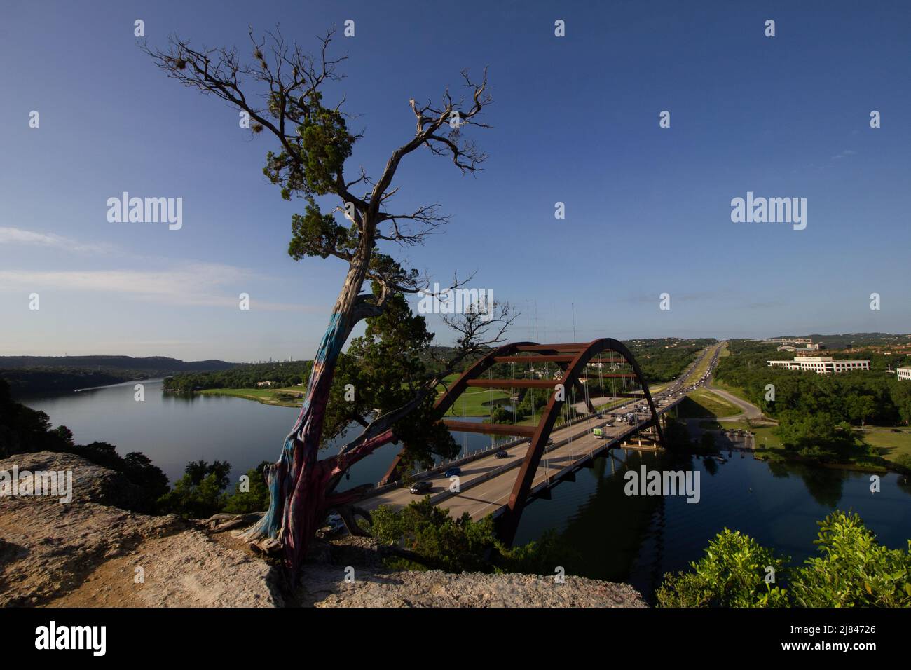 Pennebacker Bridge overlooking Lake Austin in Austin Texas - the 360 bridge overlook Stock Photo