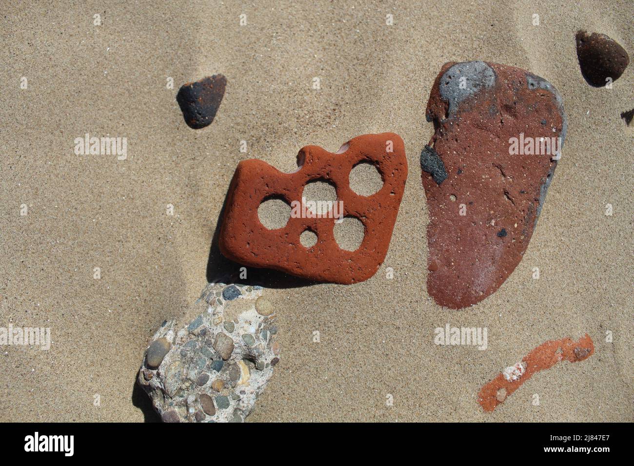 A selection of rocks, pebbles and stones that have been washed ashore at Crosby Beach in