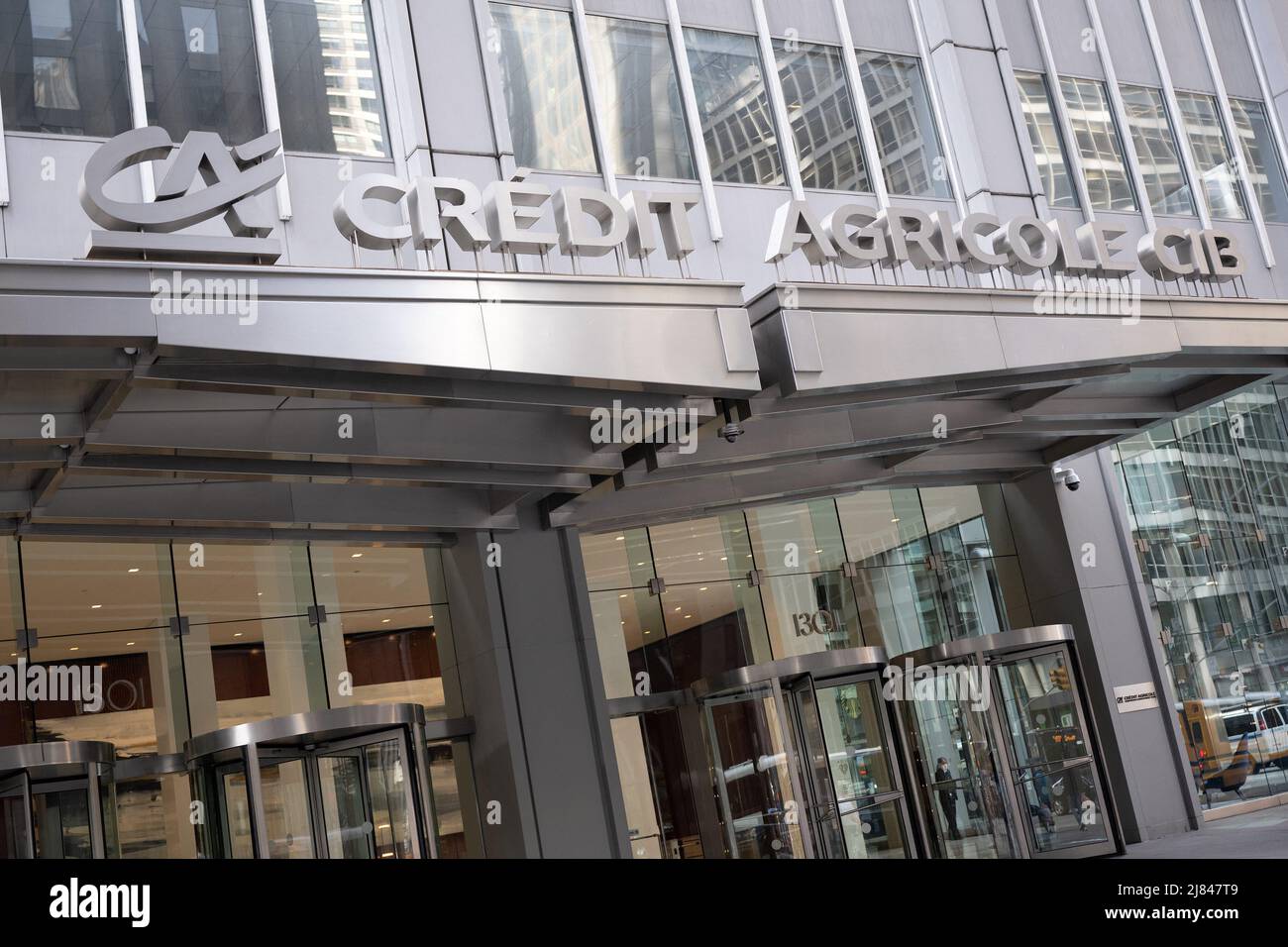 A shop sign of CREDIT AGRICOLE CIB Bank, on May 07, 2022 in New-York ...
