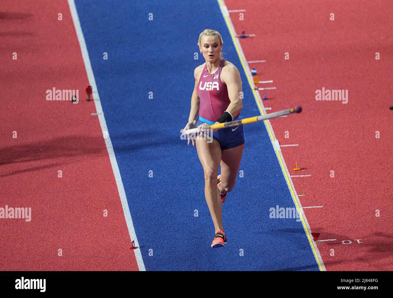 Katie Nageotte jumping at the 2022 Belgrade Indoor World Championships