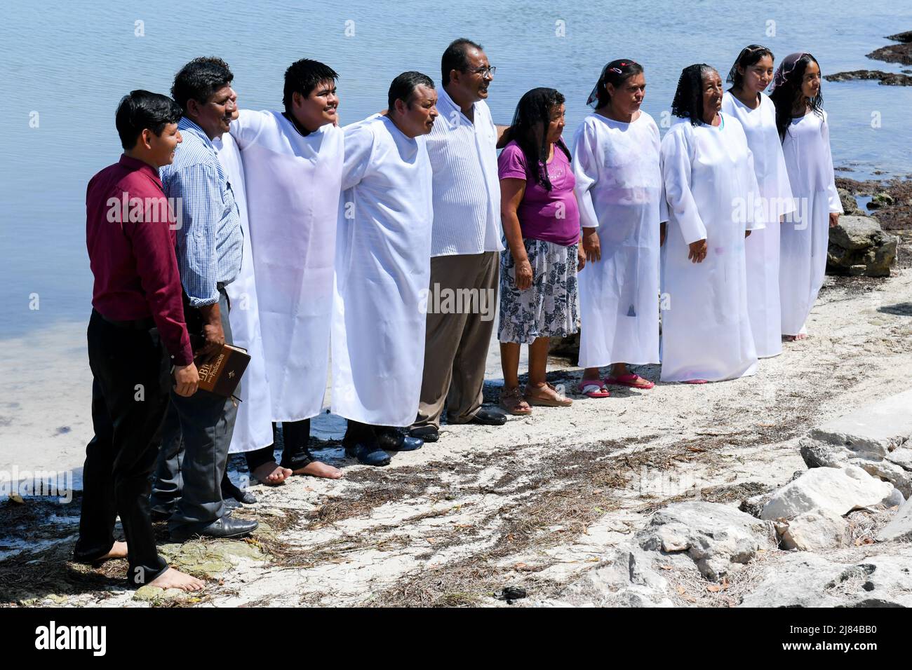 Baptism in the sea of MayanMexican believers in Campeche state Mexico