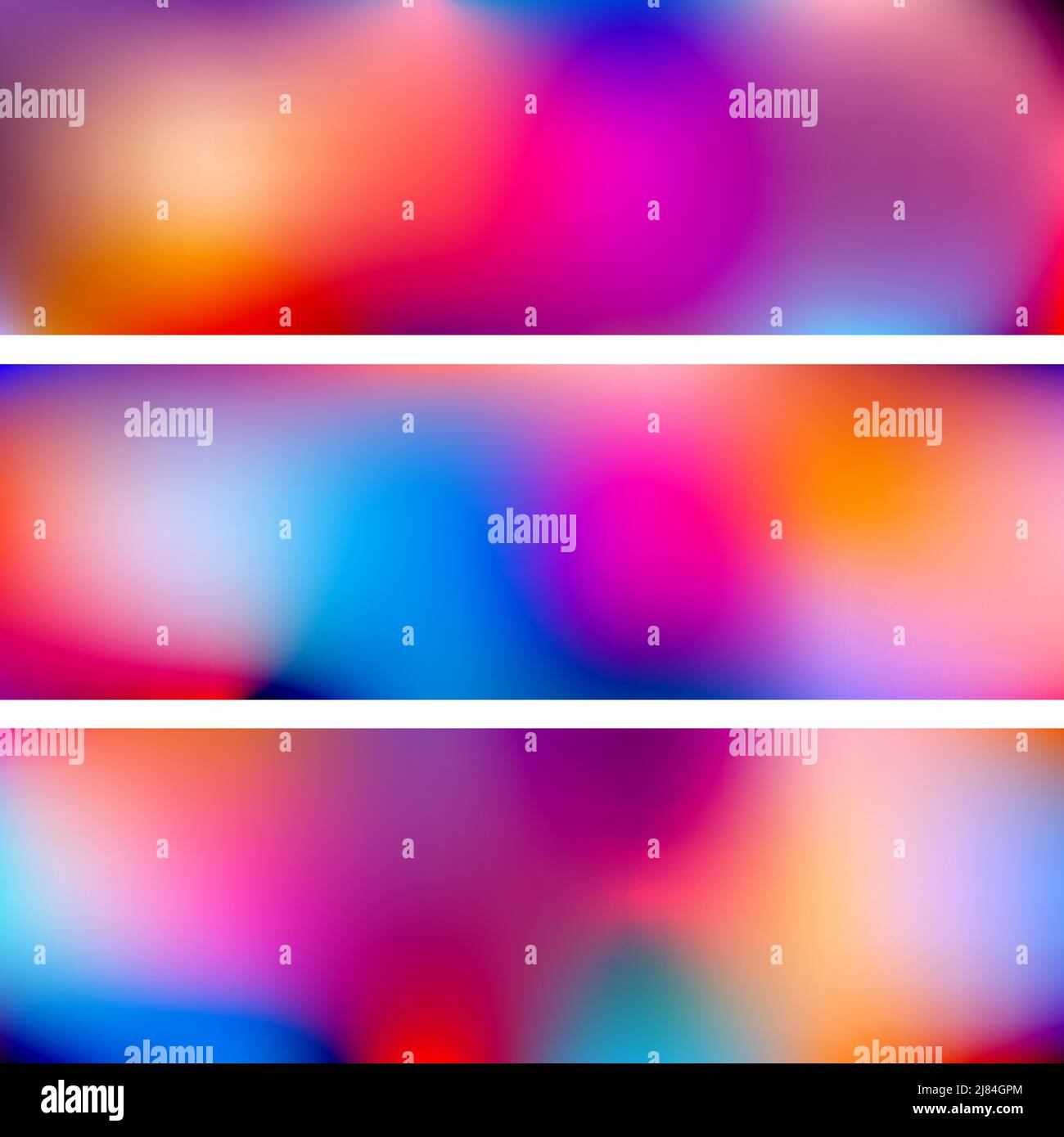 Set of abstract colorful wide backgrounds with very bright multicolor spots. Saturated vector graphic backdrops Stock Vector