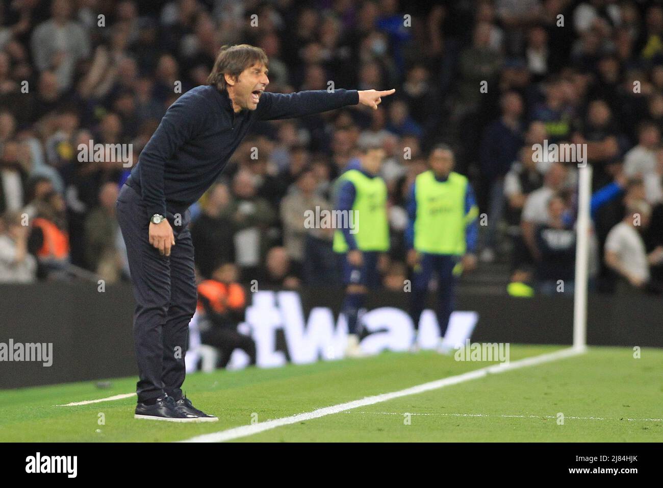 Antonio Conte the Tottenham Hotspur Head Coach on the touchline. Premier League match, Tottenham Hotspur v Arsenal at the Tottenham Hotspur Stadium in London on Thursday 12th May 2022. this image may only be used for Editorial purposes. Editorial use only, license required for commercial use. No use in betting, games or a single club/league/player publications. pic by Steffan Bowen/Andrew Orchard sports photography/Alamy Live news Stock Photo