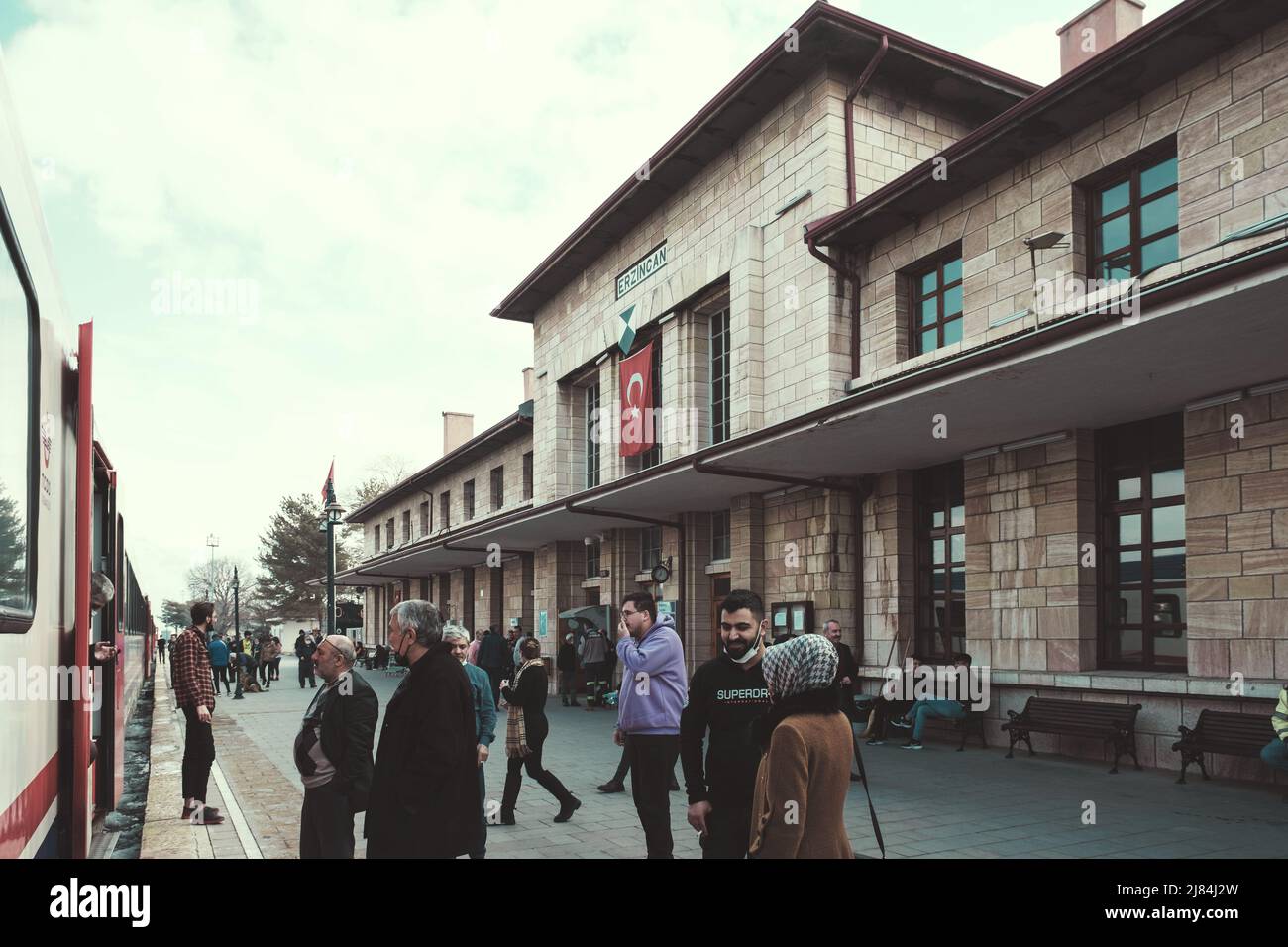 Erzincan, Turkey - February 22, 2022: Erzincan train station and the passengers of Eastern Express train in Erzincan Turkey. Stock Photo