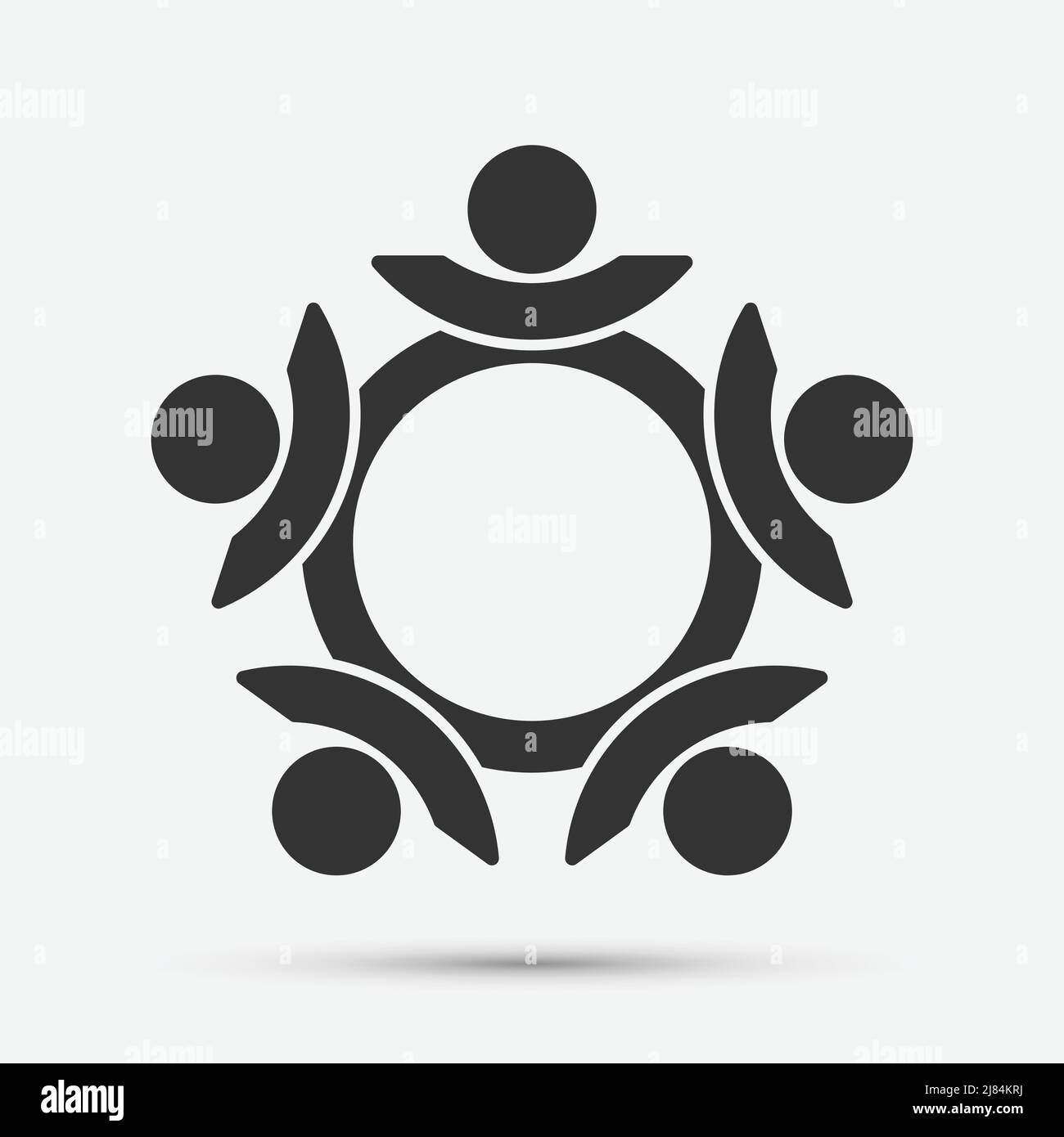 Group of five people in a circle.Teamwork meeting.people are meeting in the room. Stock Vector