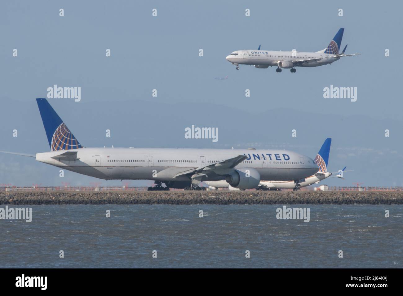 United airlines planes at San Francisco International airport in California. Stock Photo