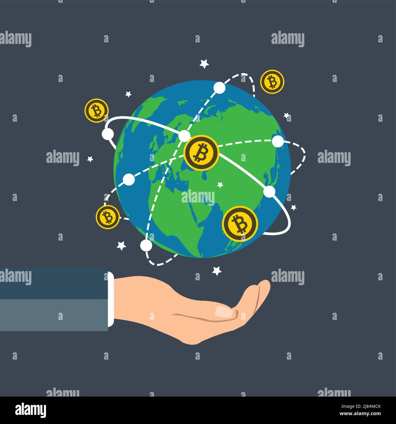Businessman holding earth globe,bitcoin concept growth chart hand holding,bitcoin  spin around the world.vector illustration Stock Vector Image & Art - Alamy