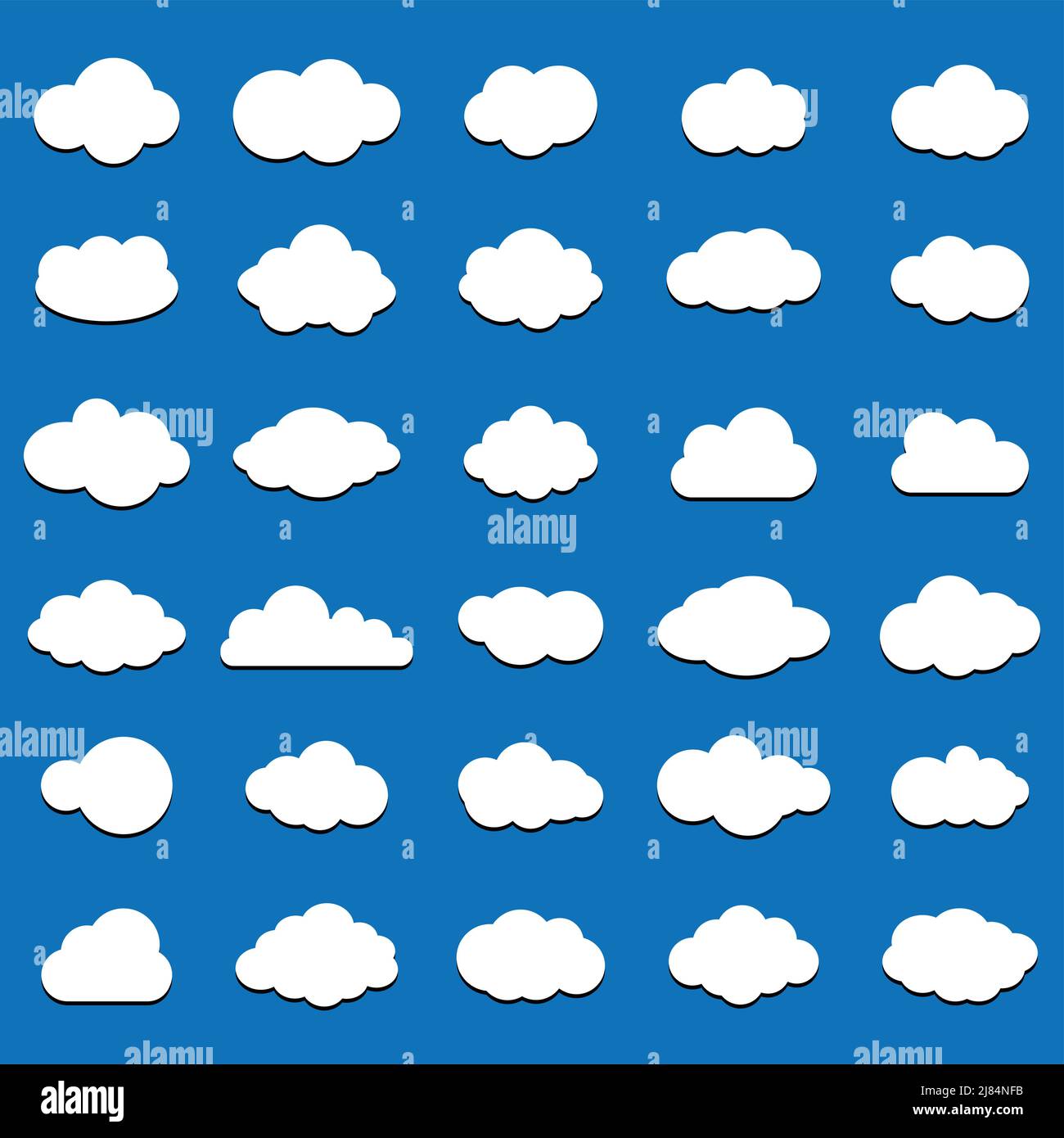 Cloud vector icon set white color on blue background. Sky flat ...