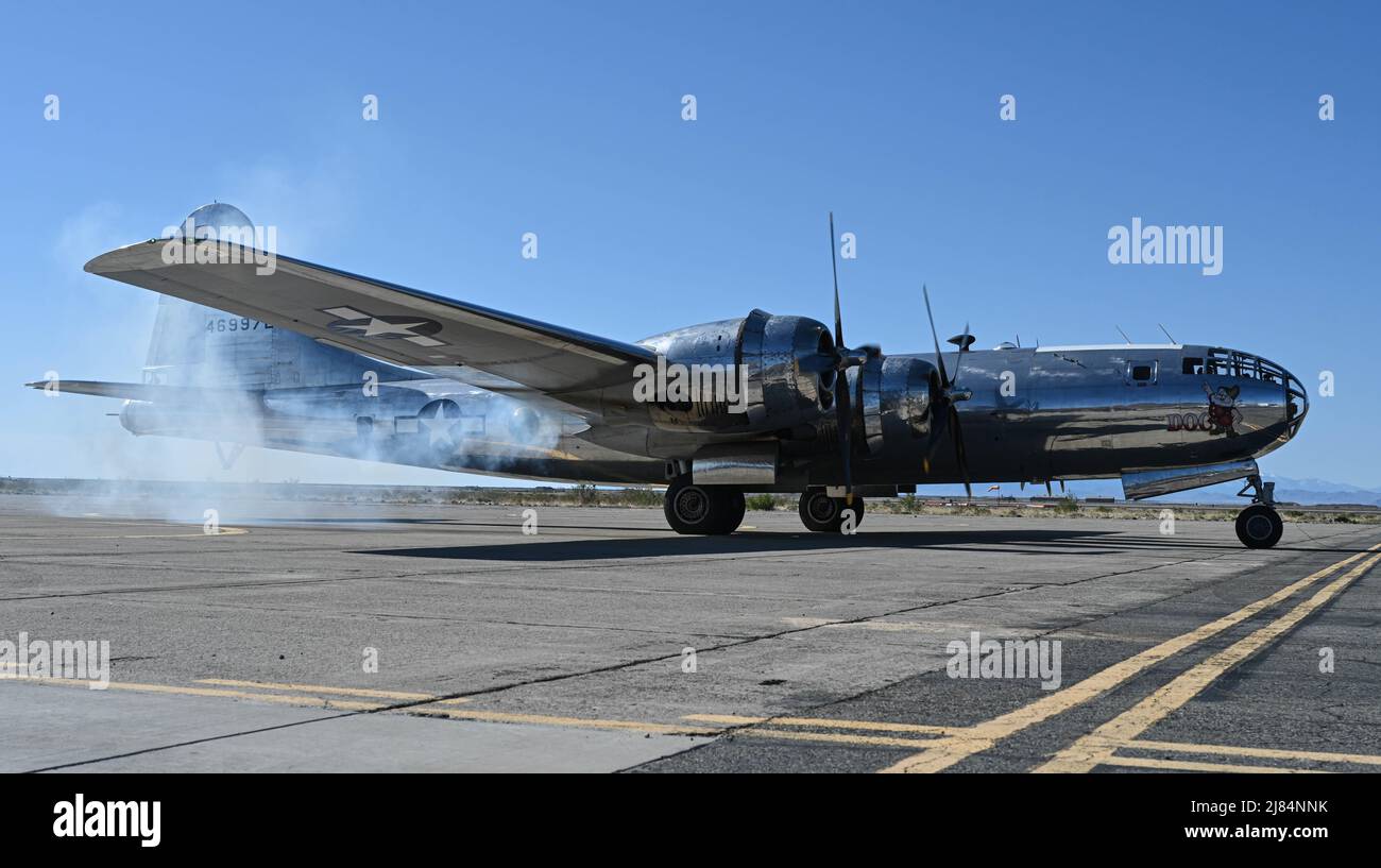A retired U.S. Army Air Force B29 Superfortress sits on the ramp at