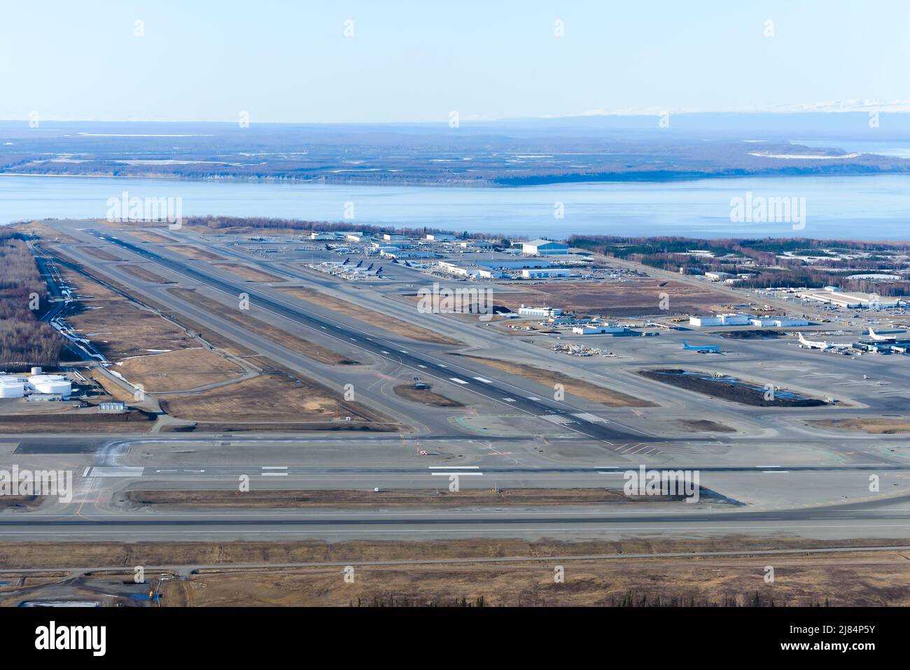 Overview of Anchorage Airport in Alaska. Ted Stevens Anchorage International Airport (PANC) seen