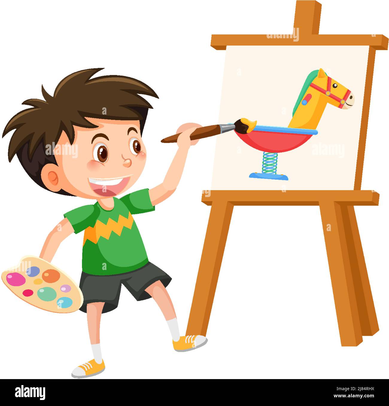 Cute boy painting on canvas illustration Stock Vector Image & Art - Alamy