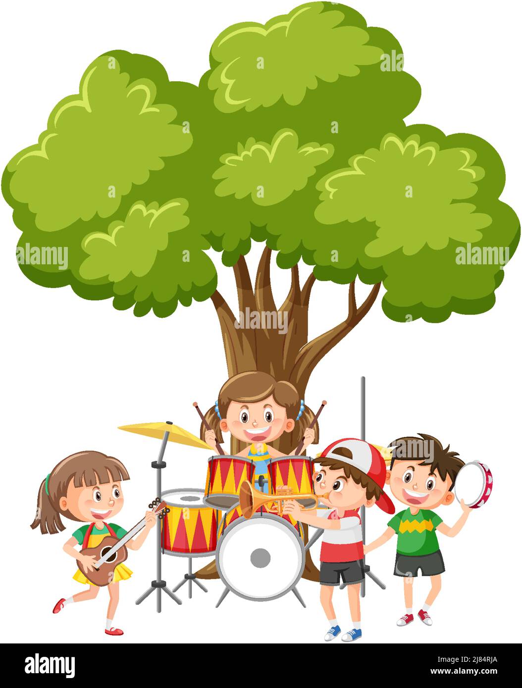 Children playing music under the tree illustration Stock Vector Image ...