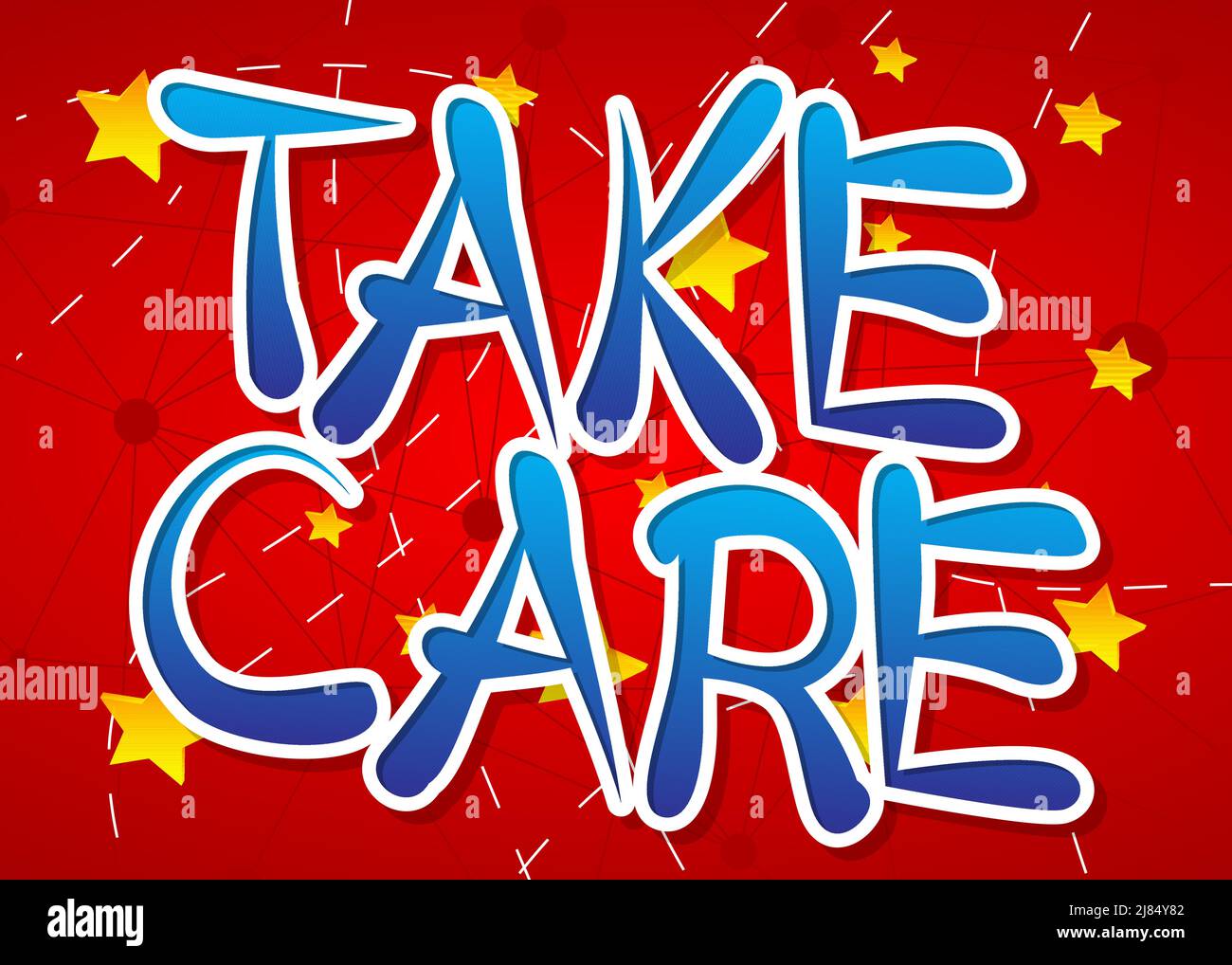 Take Care. Word written with Children's font in cartoon style. Stock Vector