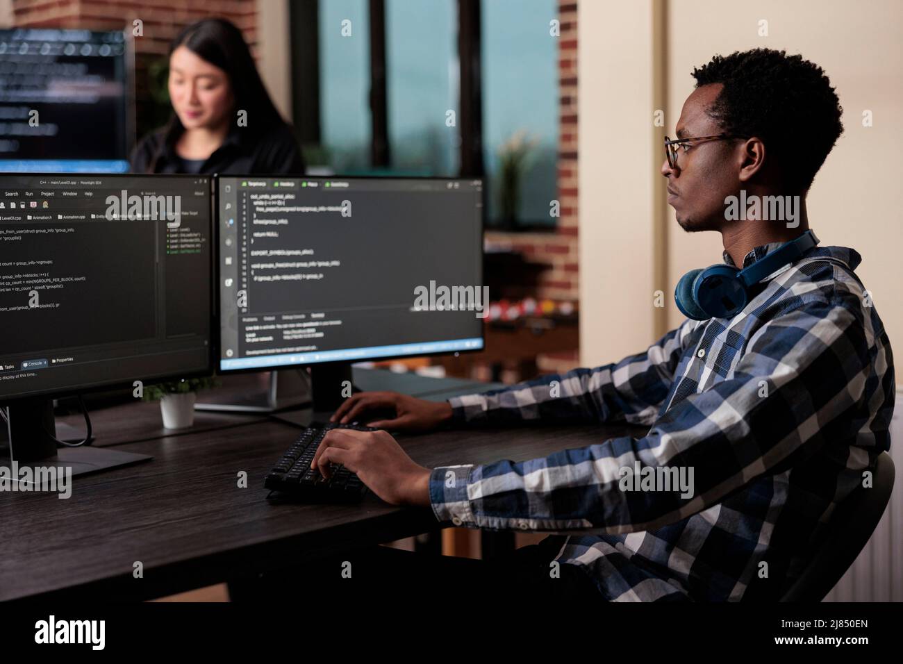 Cyber security company employee developing blockchain based database ...