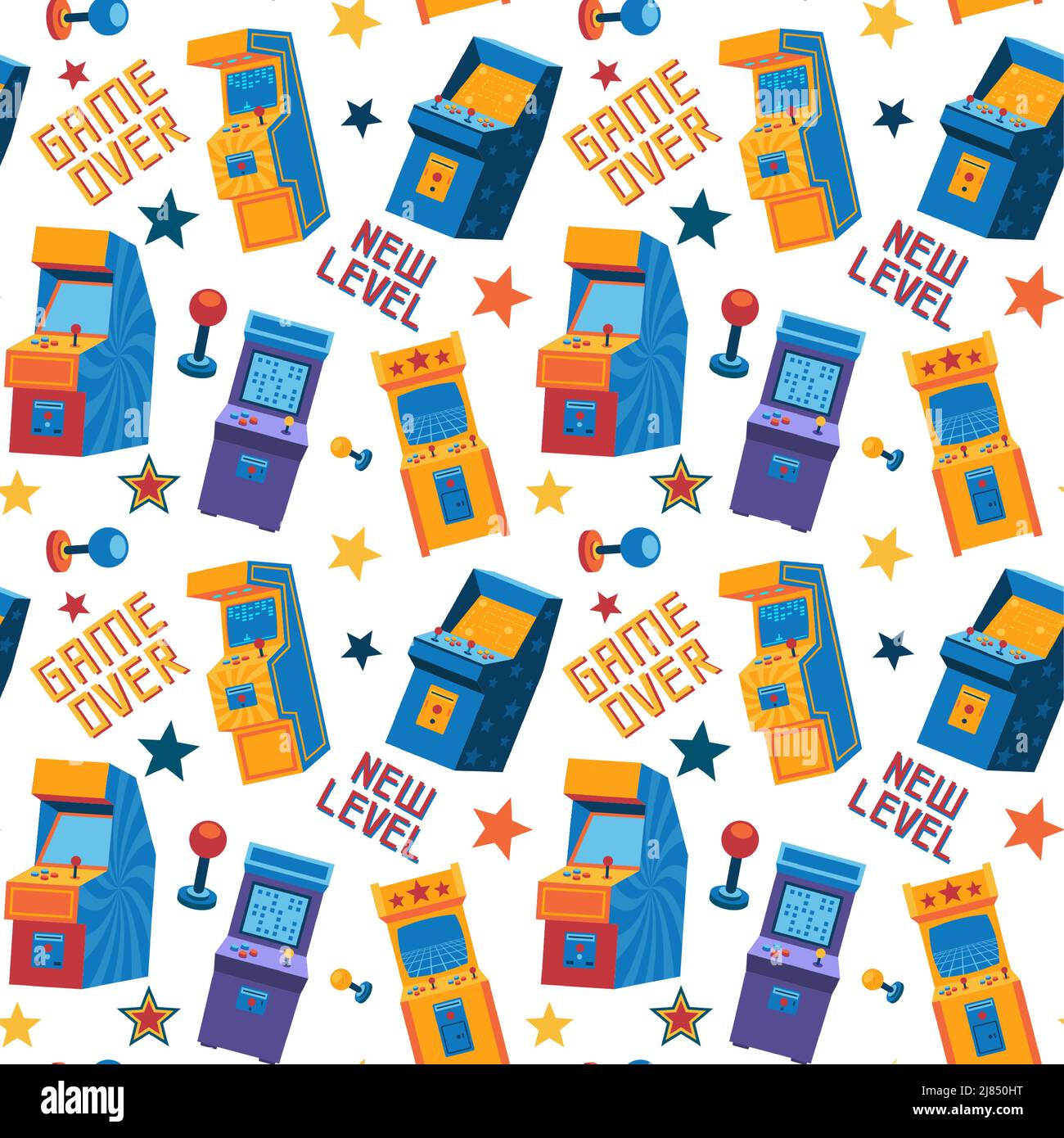 Game arcade pattern. Seamless retro video game machine with screen and joystick, gamepad and portable console. Vector texture Stock Vector
