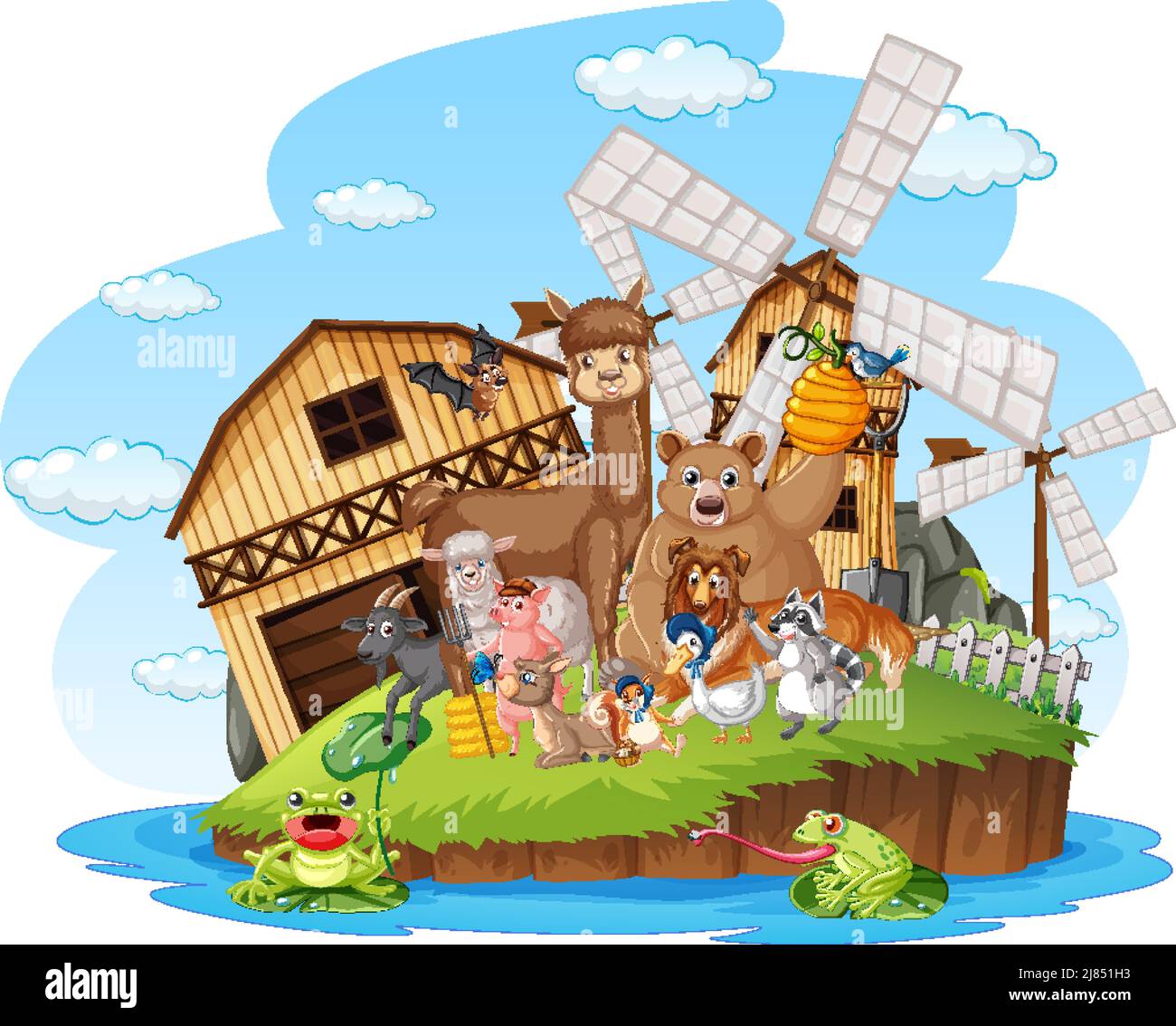 Farm scene with many animals illustration Stock Vector Image & Art - Alamy