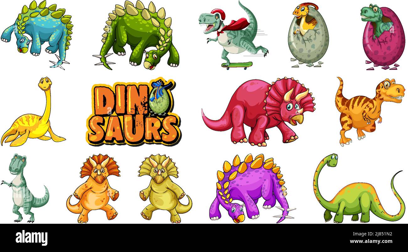 Different dinosaurs and text design illustration Stock Vector Image