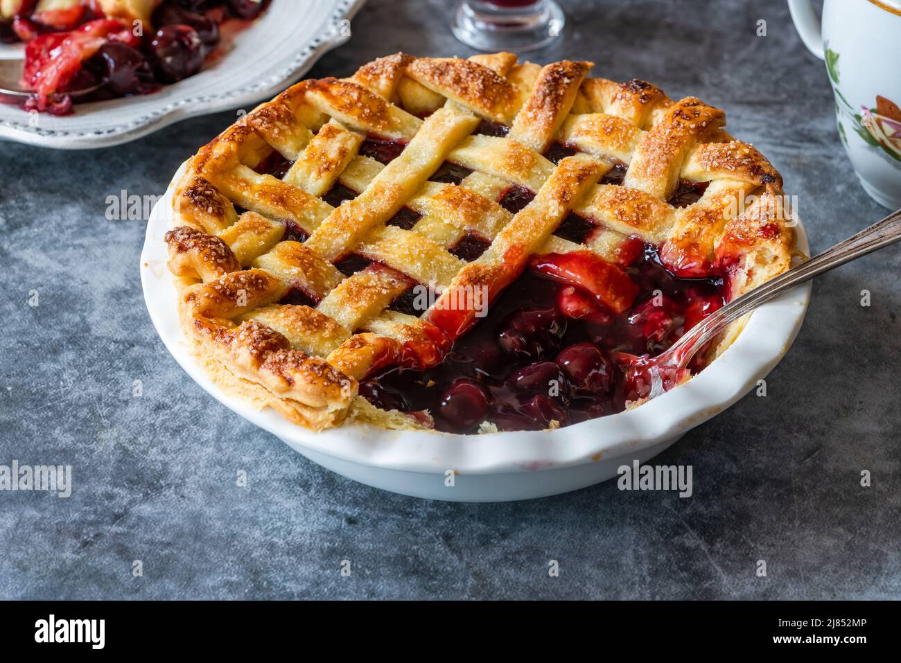 Classic homebaked cherry pie with lattice crust Stock Photo Alamy