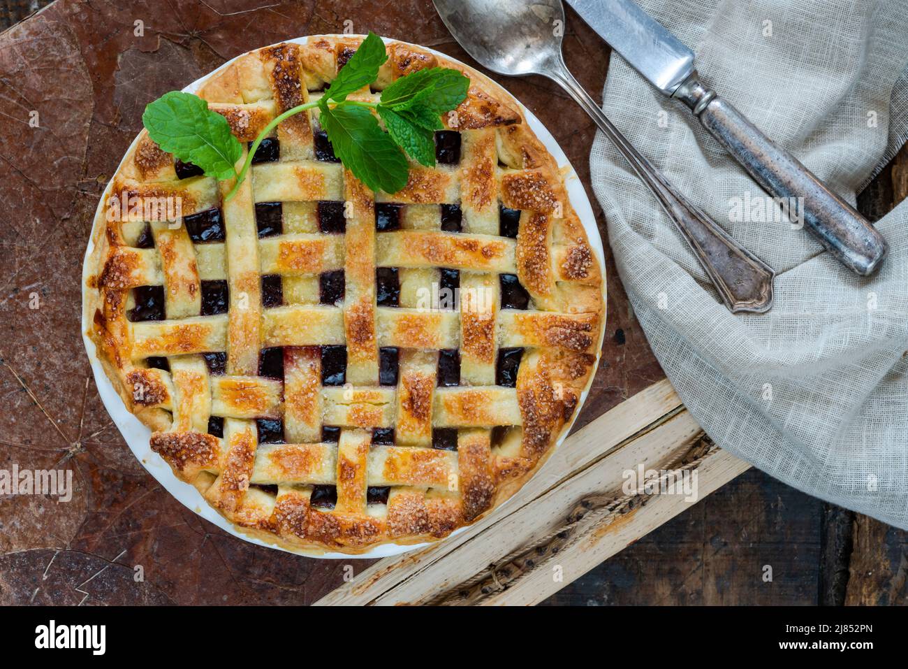 Classic homebaked cherry pie with lattice crust Stock Photo Alamy