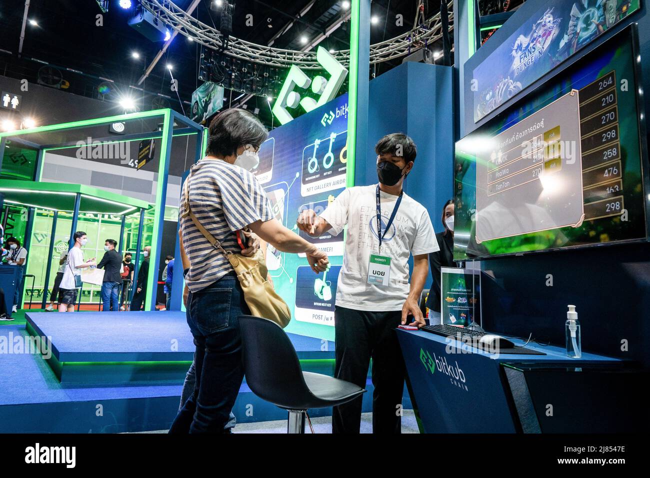 Bangkok, Thailand. 13th May, 2022. People play games to win crypto at  Thailand Crypto Expo 2022. People attend Thailand Crypto Expo 2022 at  Bangkok International Trade & Exhibition Centre (BITEC) in Bangkok.