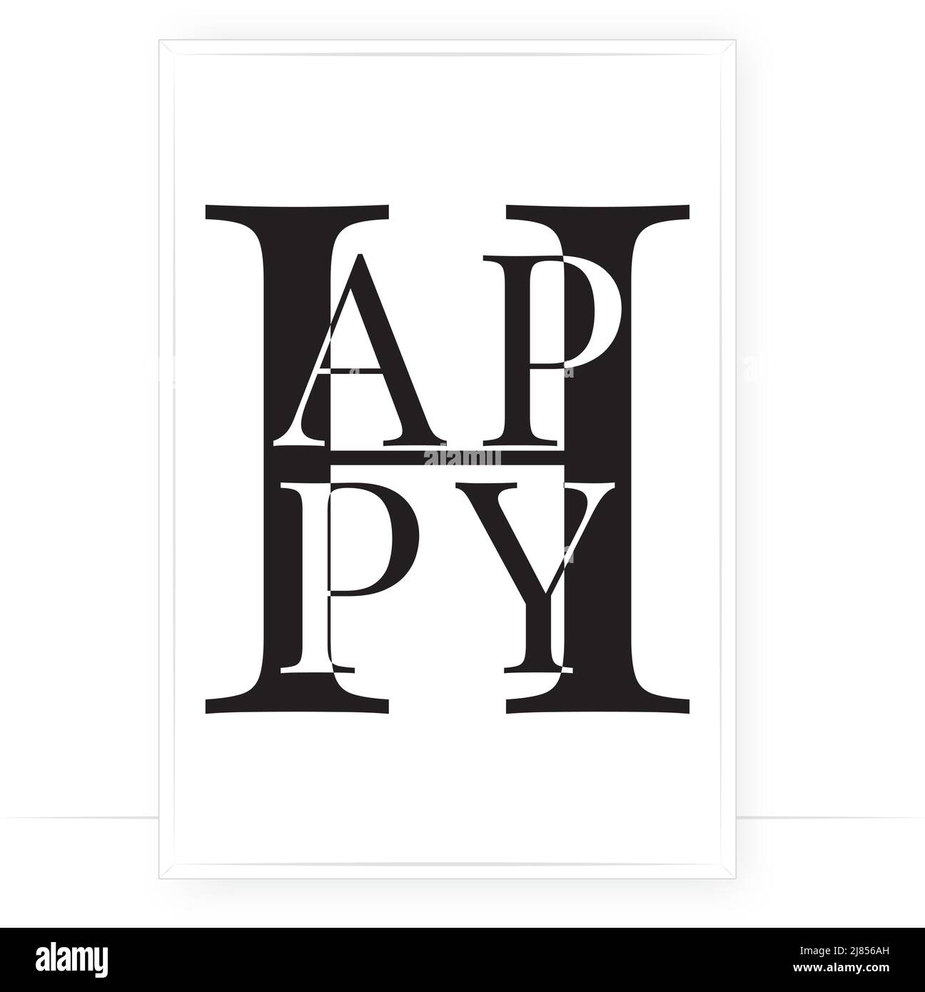 Happy, vector. Scandinavian minimalist typographic poster design. Black