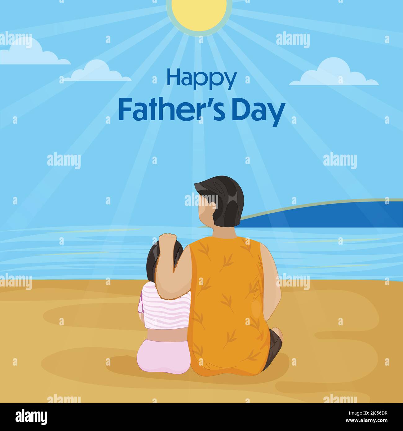 Happy Father’s Day Poster Design With Back View Of Man And His Daughter