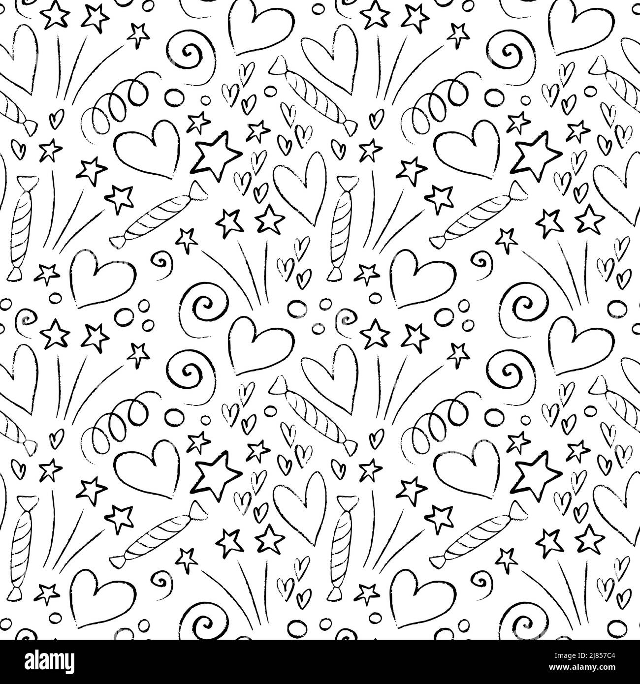 Seamless pattern with doodle grunge elements. Funny background for party decoration. Vector illustration. Stock Vector