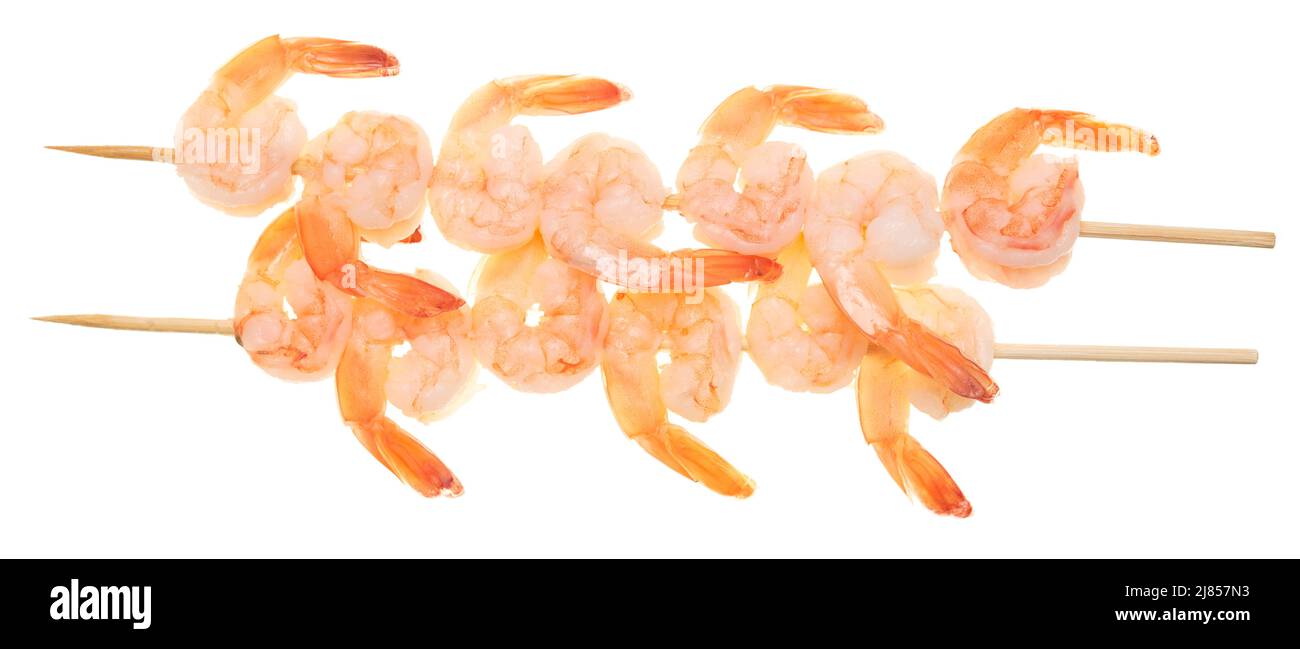 Shrimps on stick isolated on white background Stock Photo