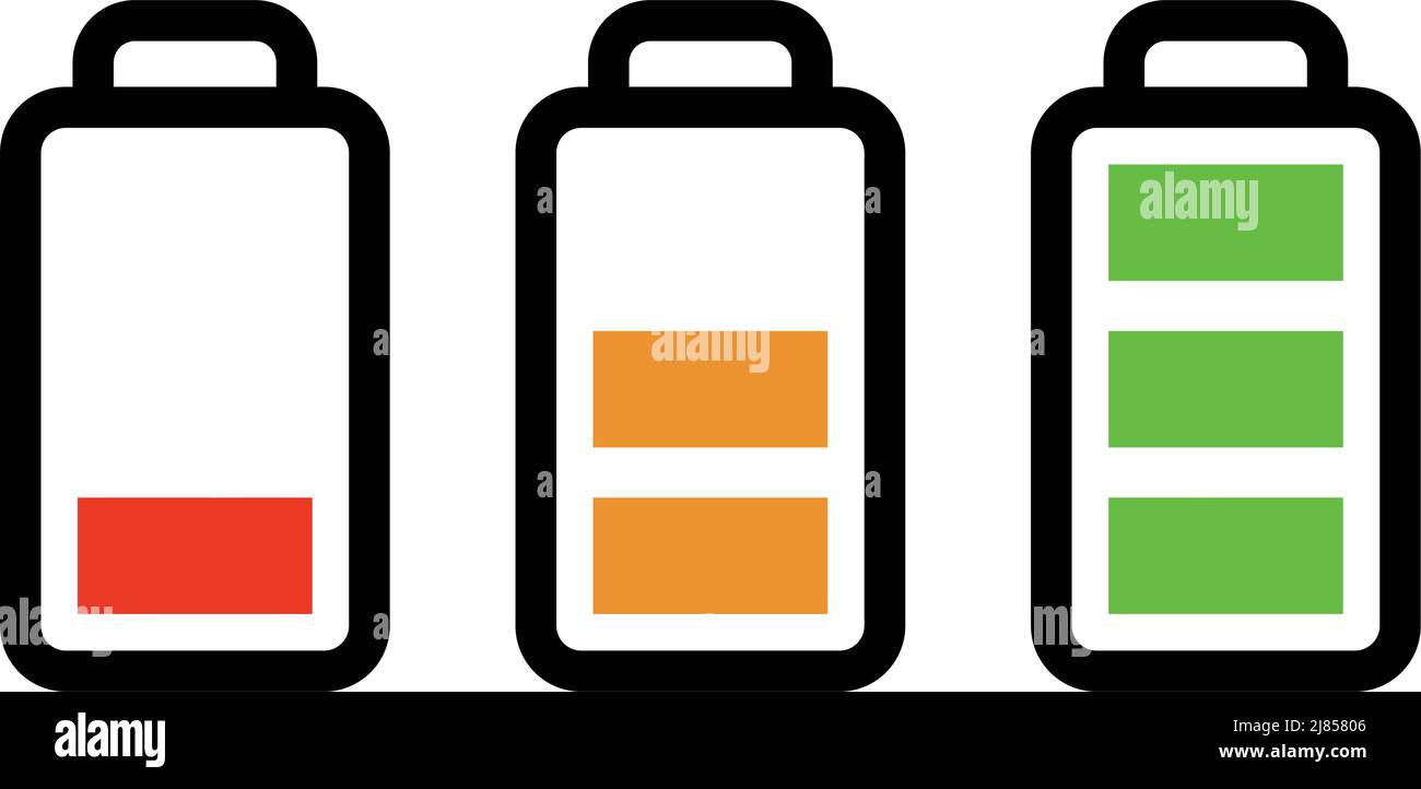 A set of battery icons for each charge level. Editable vector. Stock Vector