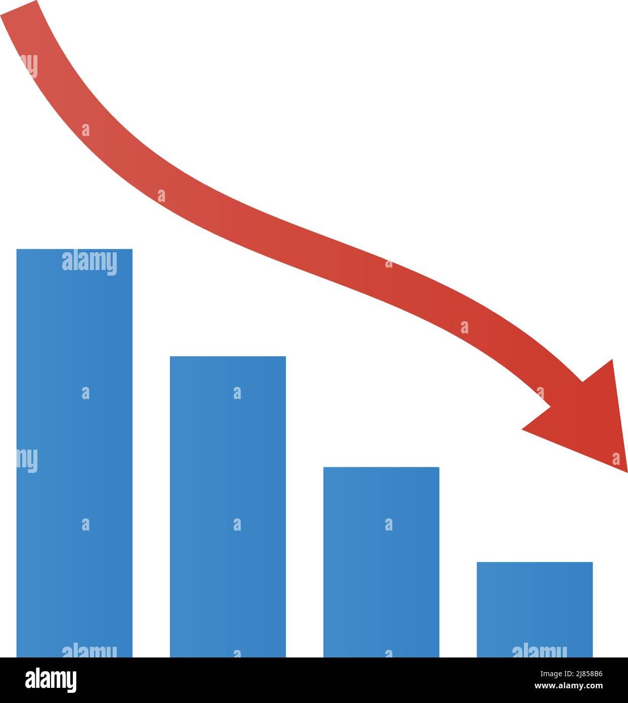 Decreasing arrow and bar graph icon. Decline in business performance. Editable vector. Stock Vector