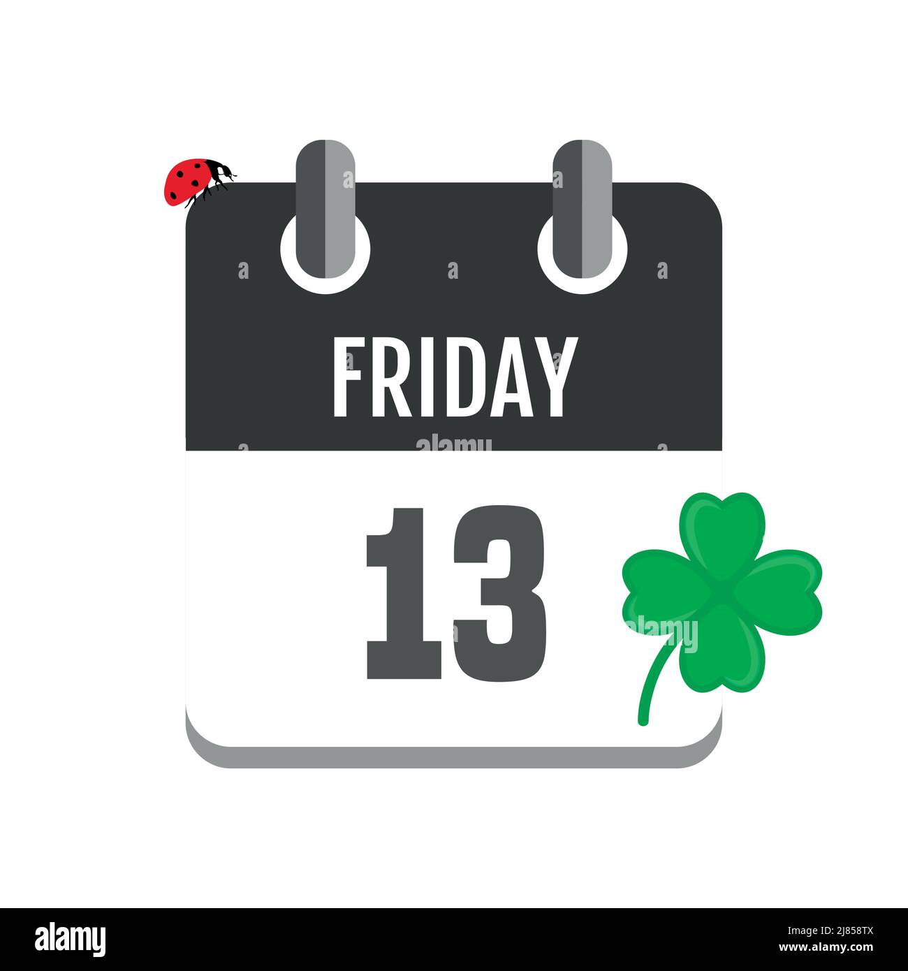 friday the 13th in calendar with ladybug and clover leaf Stock Vector